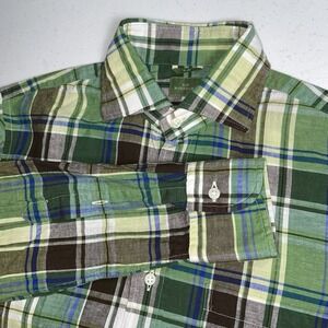 Sid Mashburn Shirt men's Small Button Up Linen Cotton Slim Fit Long Sleeve Plaid